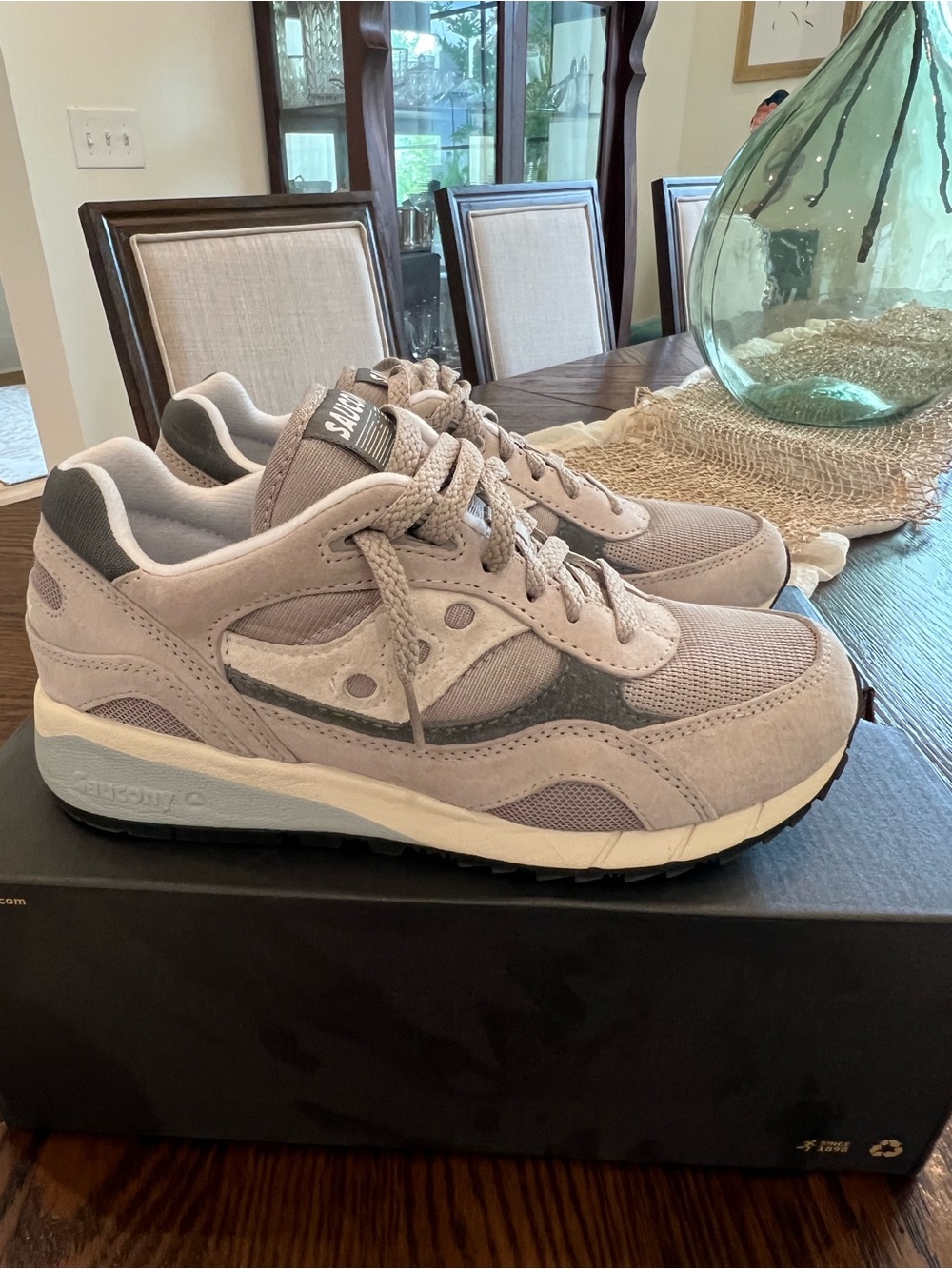 Saucony Shadow 6000 Taupe and Charcoal Suede & Mesh Sneakers - Picture 2 of 7